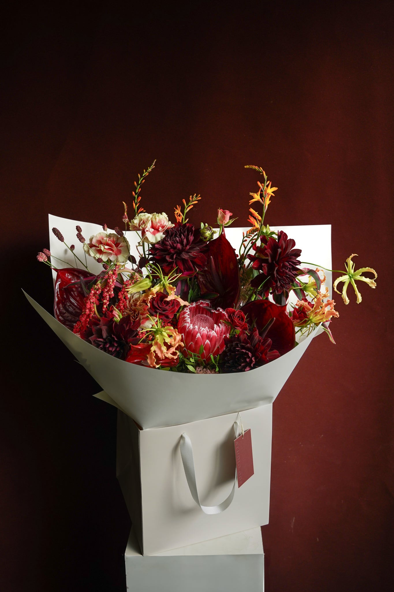 Studio Ode The Dramatic deep red rose anthurium and gloriosa bouquet Hong Kong | size:Large - 40cm